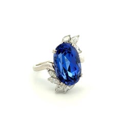 10.70 Carat Oval Tanzanite GIA and Marquis Diamond Platinum Vintage Ring