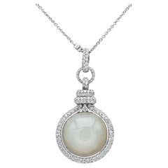 Collier pendentif en or blanc 10,70 carats pierre de lune blanche avec diamants ronds