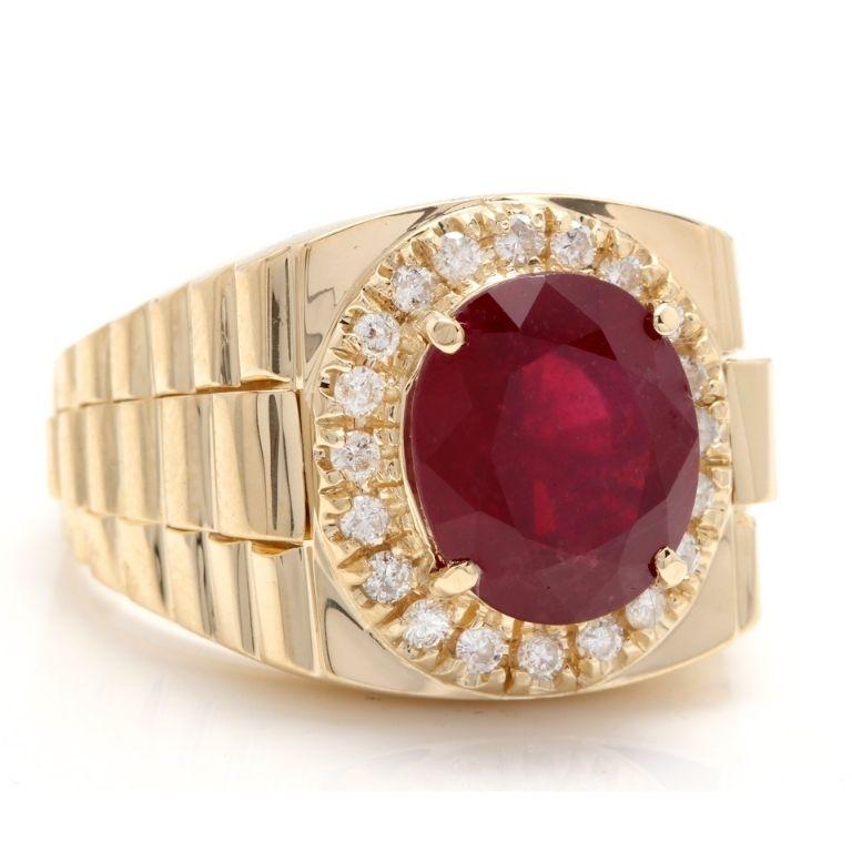 10.70 Carats Natural Diamond & Ruby 14K Solid Yellow Gold Men's Ring

Amazing looking piece!

Total Natural Round Cut Diamonds Weight: Approx. 0.70 Carats (color G-H / Clarity SI1-SI2)

Total Natural Ruby Weight is: Approx. 10.00ct

Ruby Measures: