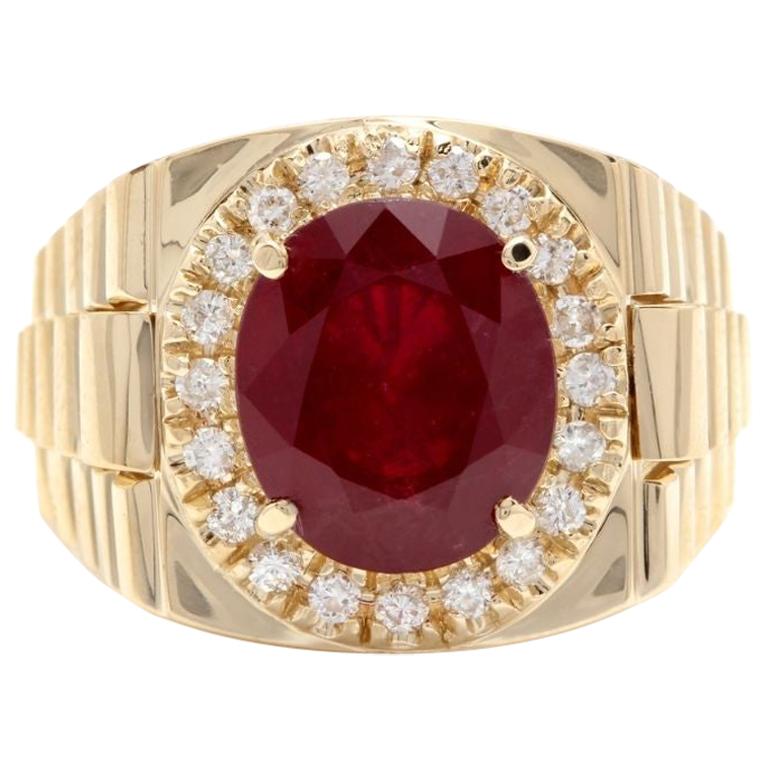 10.70 Carat Natural Diamond and Ruby 14 Karat Solid Yellow Gold Men's Ring For Sale