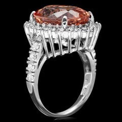 14 Karat massiver Weißgoldring mit 10,70 Karat natürlichem Morganit und Diamant