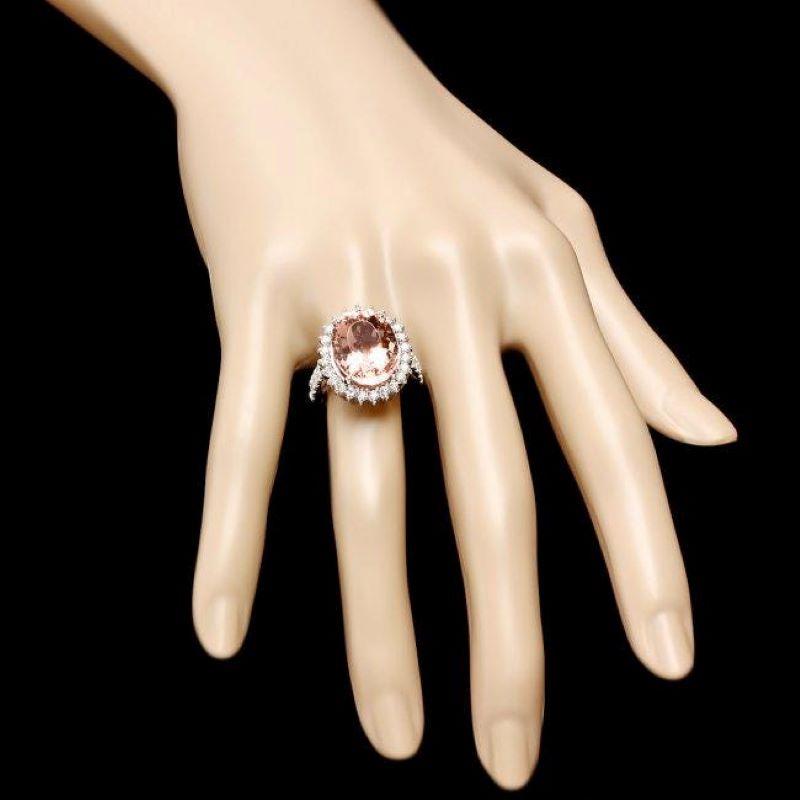 10.70 Carats Natural Morganite and Diamond 14K Solid White Gold Ring In New Condition For Sale In Los Angeles, CA