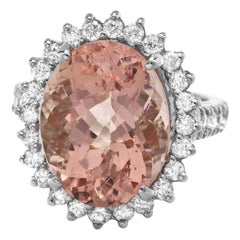 14 Karat massiver Weißgoldring mit 10,70 Karat natürlichem Morganit und Diamant