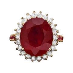 Bague en or jaune massif 14 carats avec rubis rouge 10,70 carats et diamants naturels