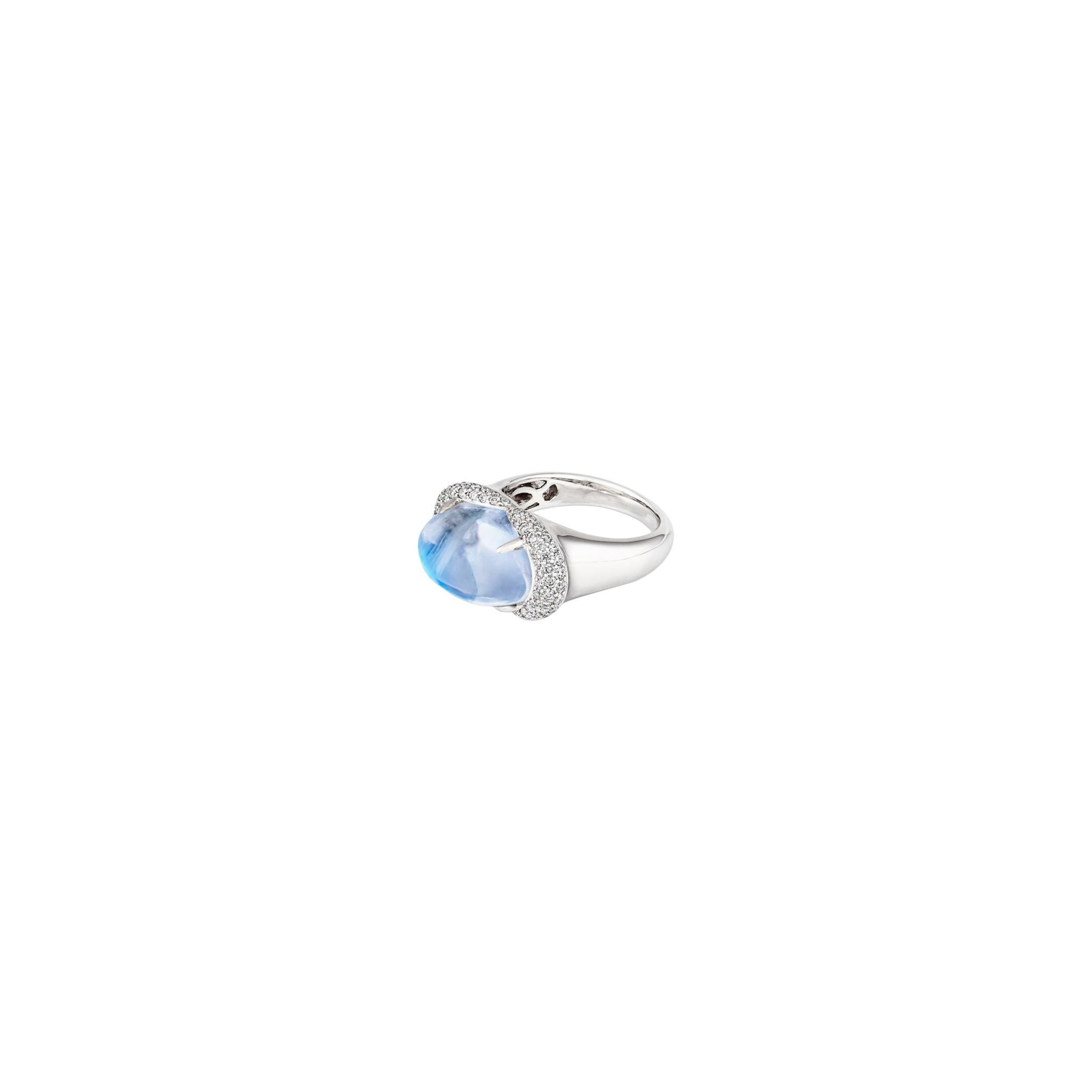 10.70ct Moonstone .65ct Diamond 18kt White Gold Ring For Sale