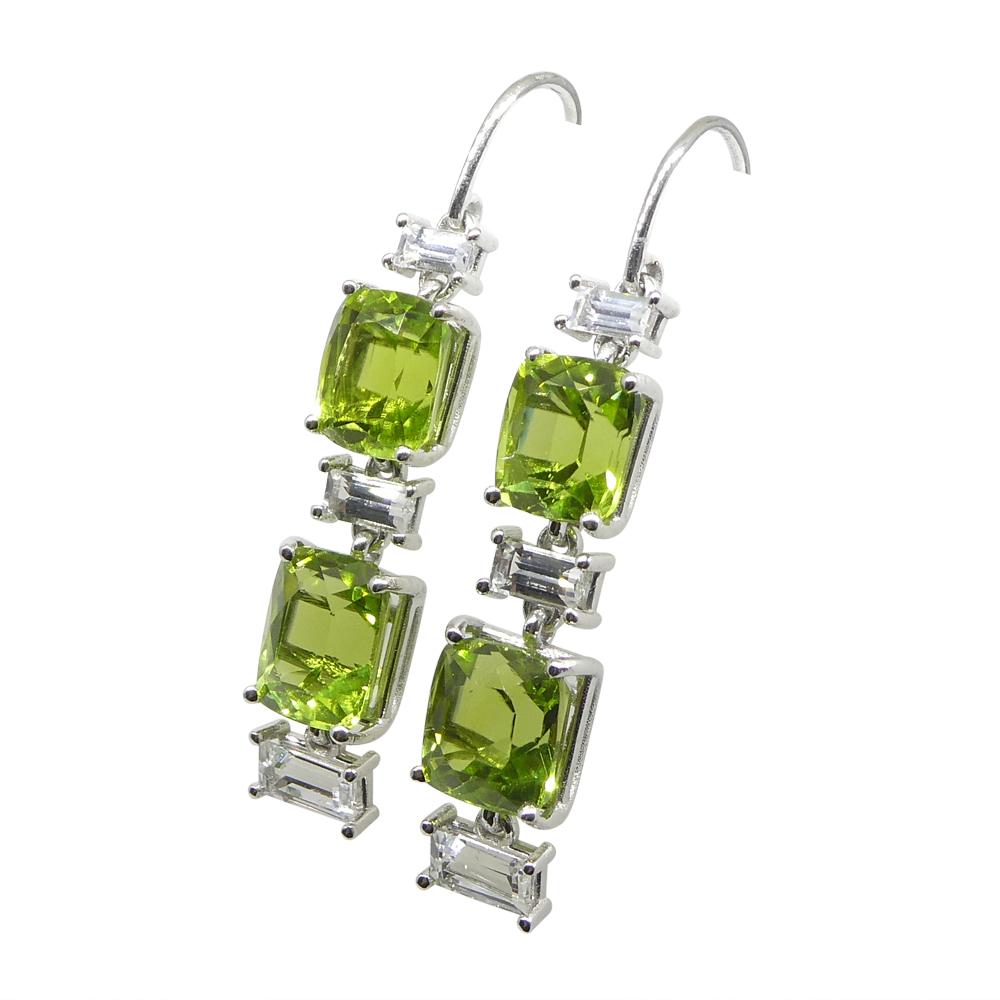 10.70ct Peridot, 1.80ct White Sapphire Earrings in 14k White Gold In New Condition For Sale In Toronto, Ontario