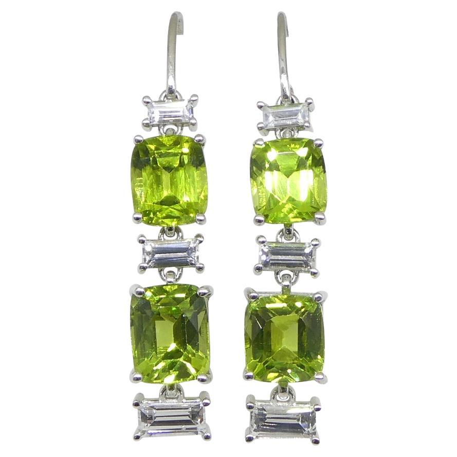 10.70ct Peridot, 1.80ct White Sapphire Earrings in 14k White Gold For Sale