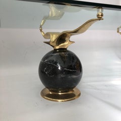 1070s Coffee Table Marble Brass Birds Glass Vintage Gold Hollywood Regency