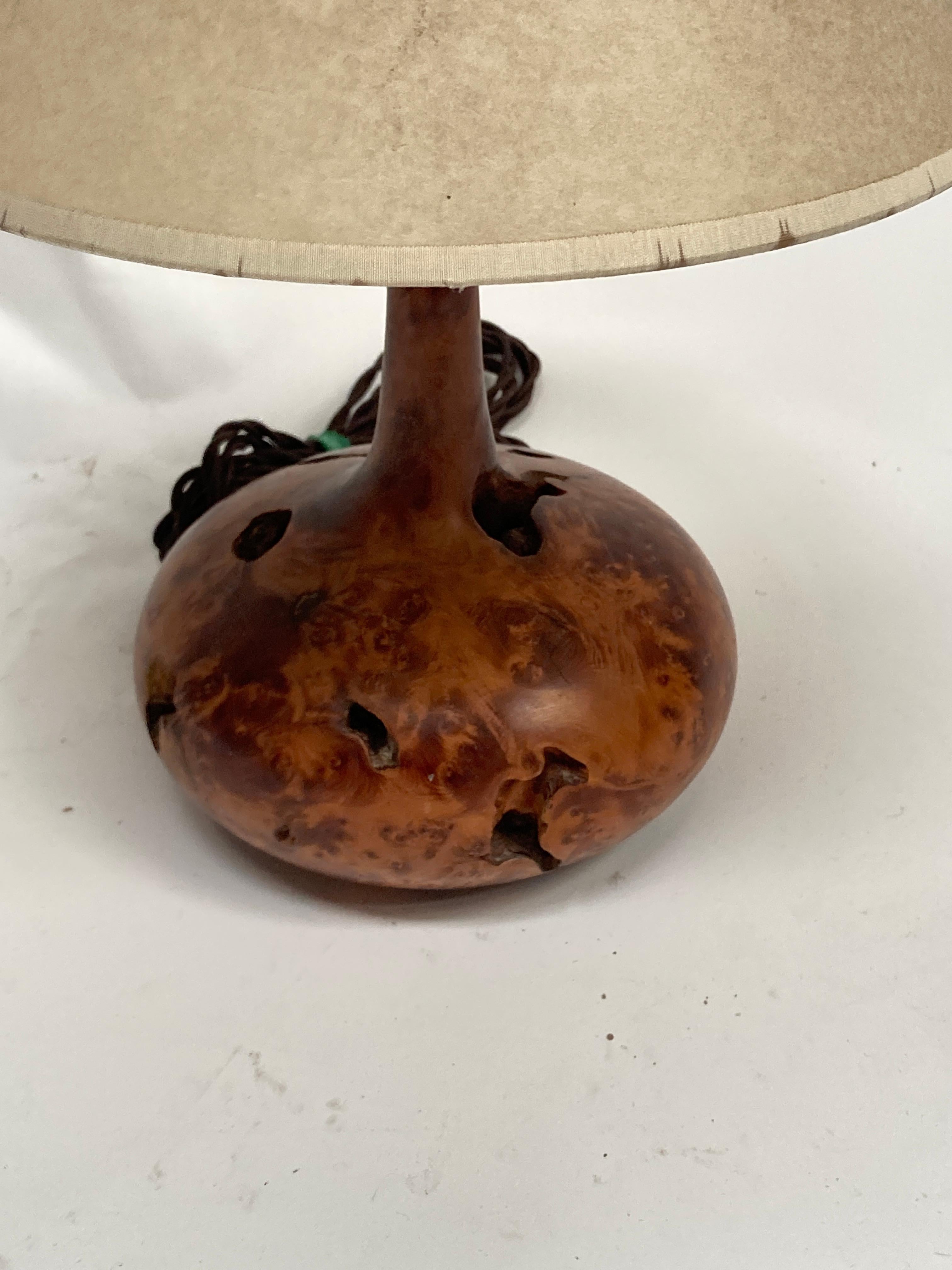 Little sculptural wood table lamp 
France
1970's
Dimensions given without shade
No shade included