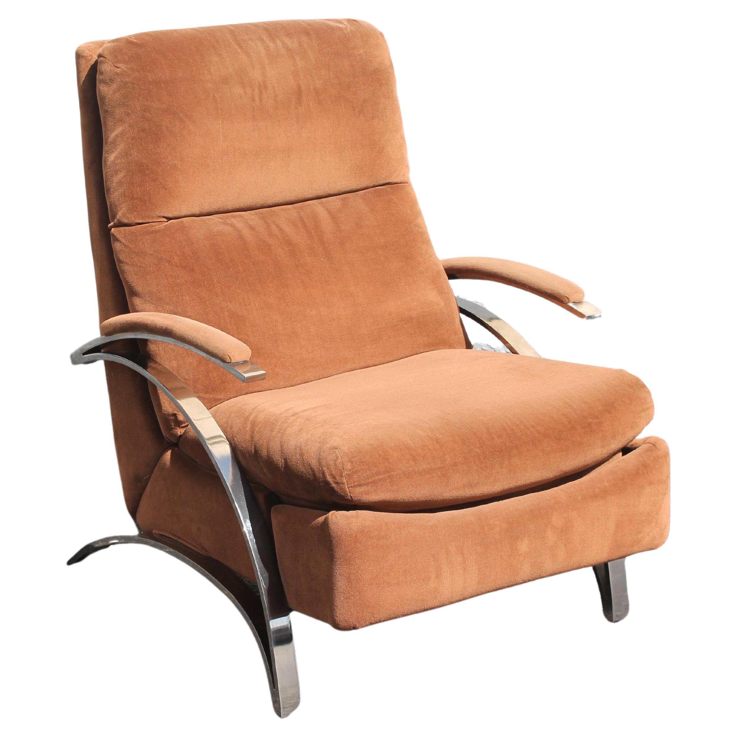 1070's Vintage Plush Brown with Chrome Recliner/ Barcalounger Chair For Sale