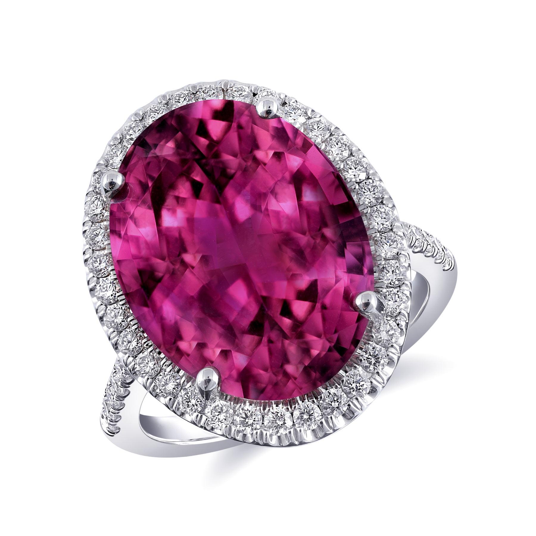Mixed Cut Natural Rubellite Ring 10.71 Сarats in 14K White Gold with Diamonds  For Sale