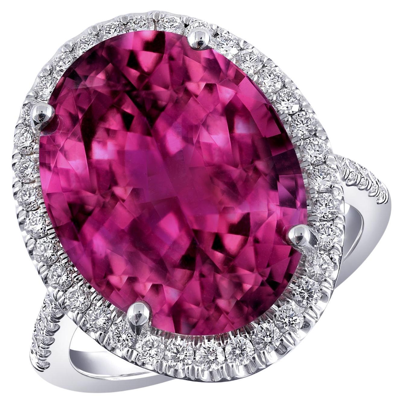 Natural Rubellite Ring 10.71 Сarats in 14K White Gold with Diamonds 