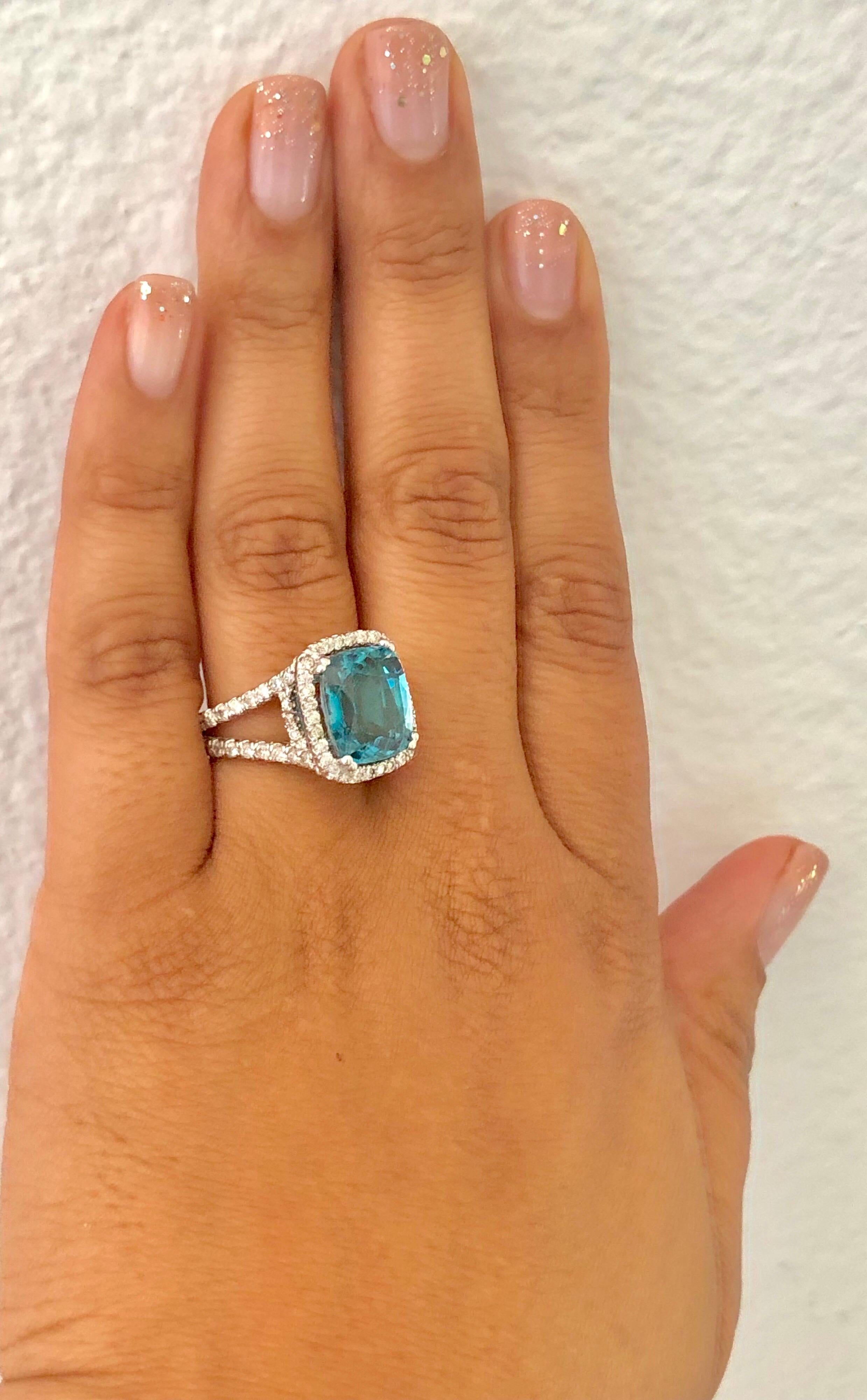 10.71 Carat Blue Zircon Diamond 14 Karat White Gold Ring In New Condition In Los Angeles, CA