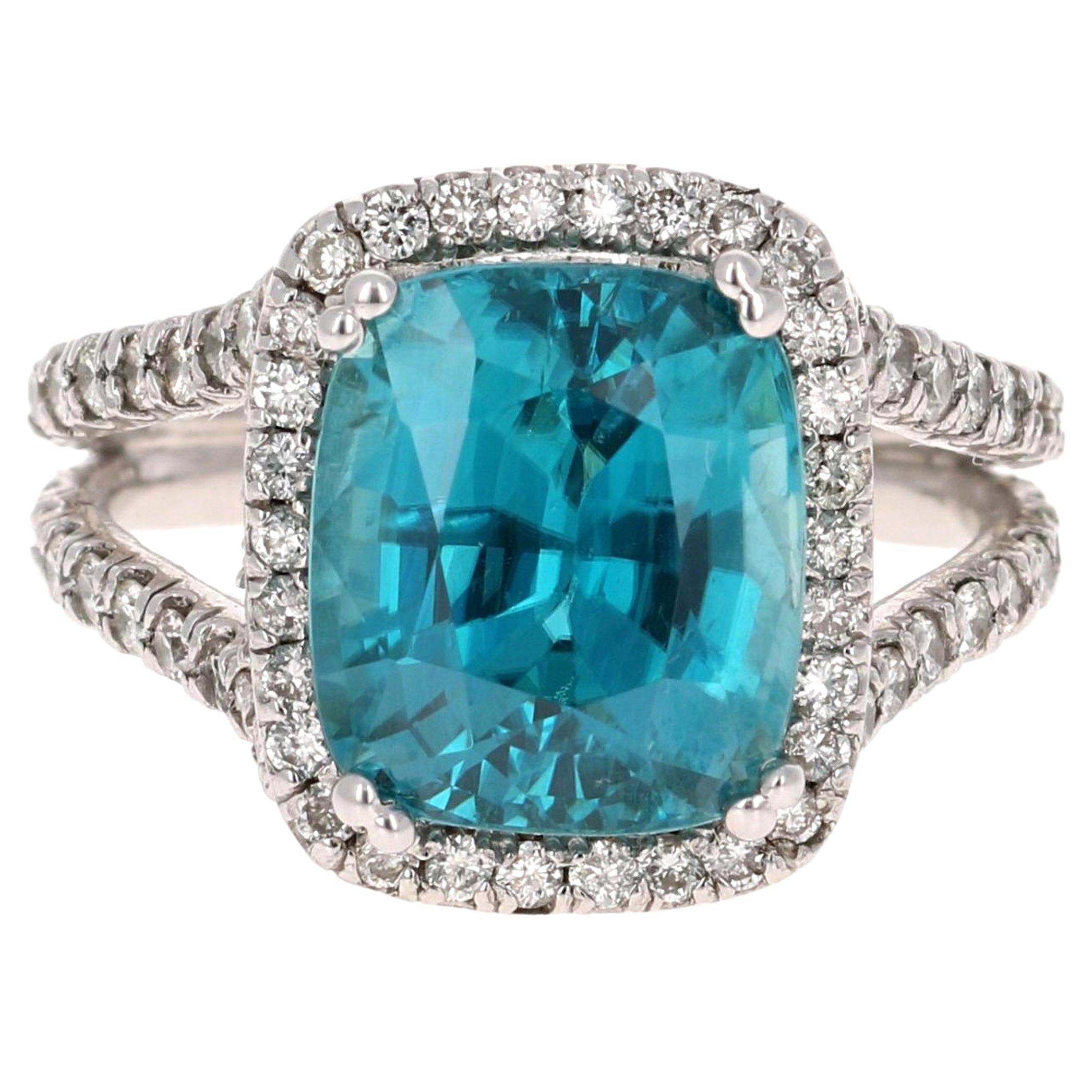 10.71 Carat Blue Zircon Diamond 14 Karat White Gold Ring