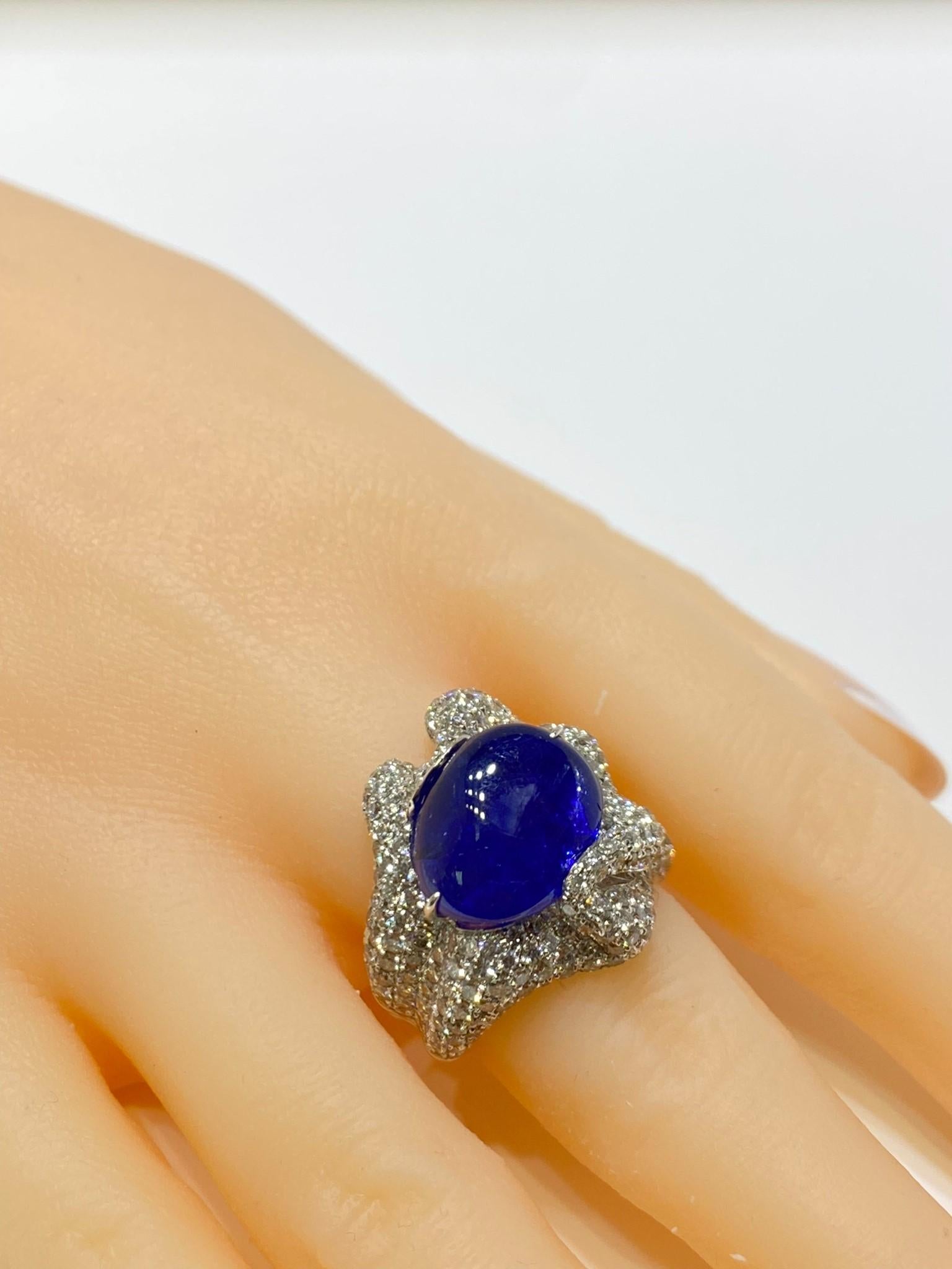 Artisan 10.71 Carat Free Form Blue Ceylon Sapphire Diamond Ring