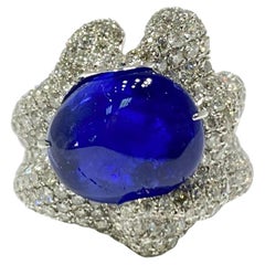 10.71 Carat Free Form Blue Ceylon Sapphire Diamond Ring
