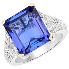 10.71 Carat Genuine Tanzanite and Diamond 18 Karat White Gold Ring