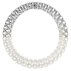 10.72 Carat Diamond and Cultured Pearl 18 Carat White Gold Wide Collar Necklace