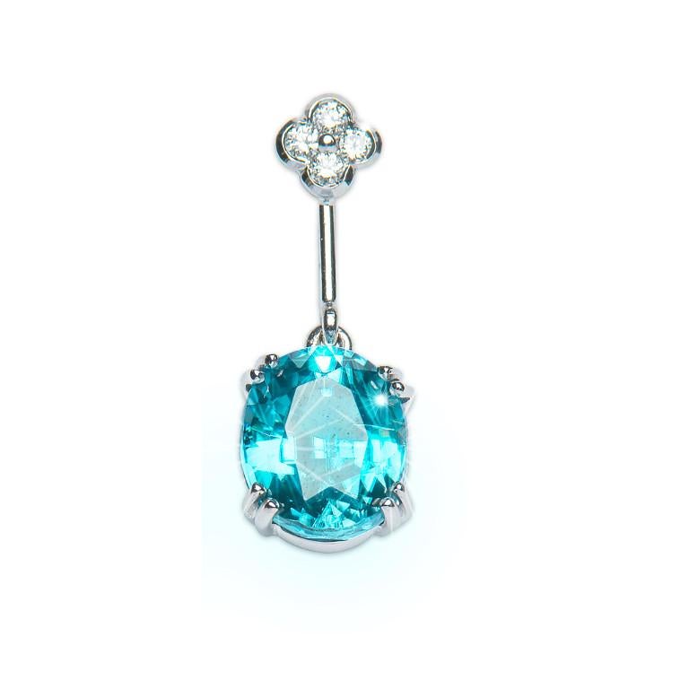 Contemporary 10.72 Carat Oval Intense Blue Zircon Diamond Drop Earrings Natalie Barney For Sale