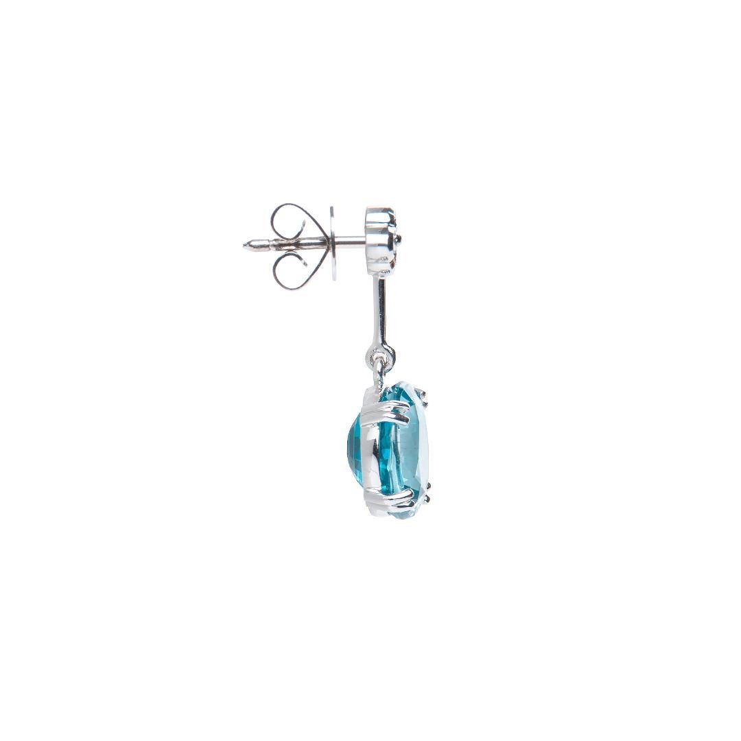 Oval Cut 10.72 Carat Oval Intense Blue Zircon Diamond Drop Earrings Natalie Barney For Sale