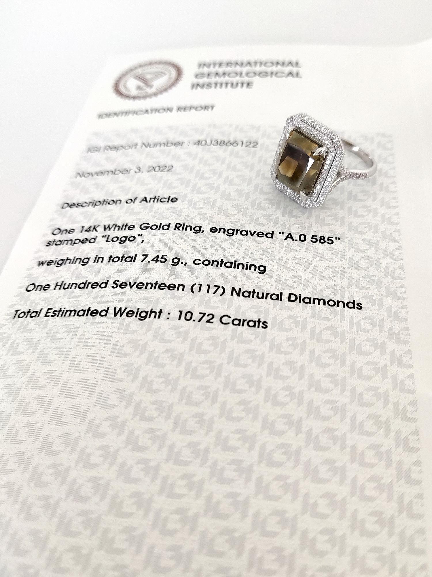 10.72 Carat Total Weight Radiant Cut Diamond Ring IGI Certified 14K White Gold For Sale 2