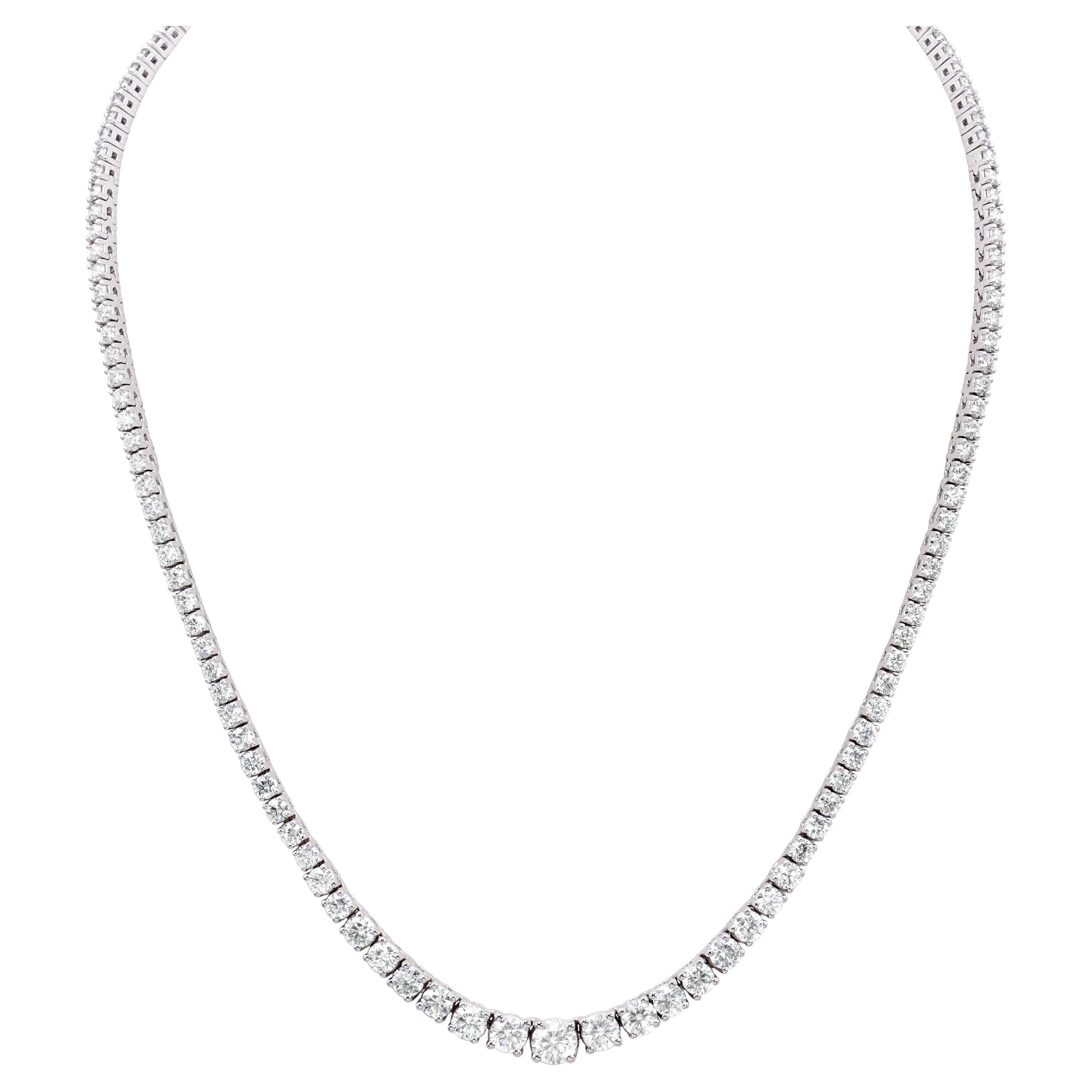 10.72 Carats Total Round Brilliant Cut Diamond Riviera Necklace