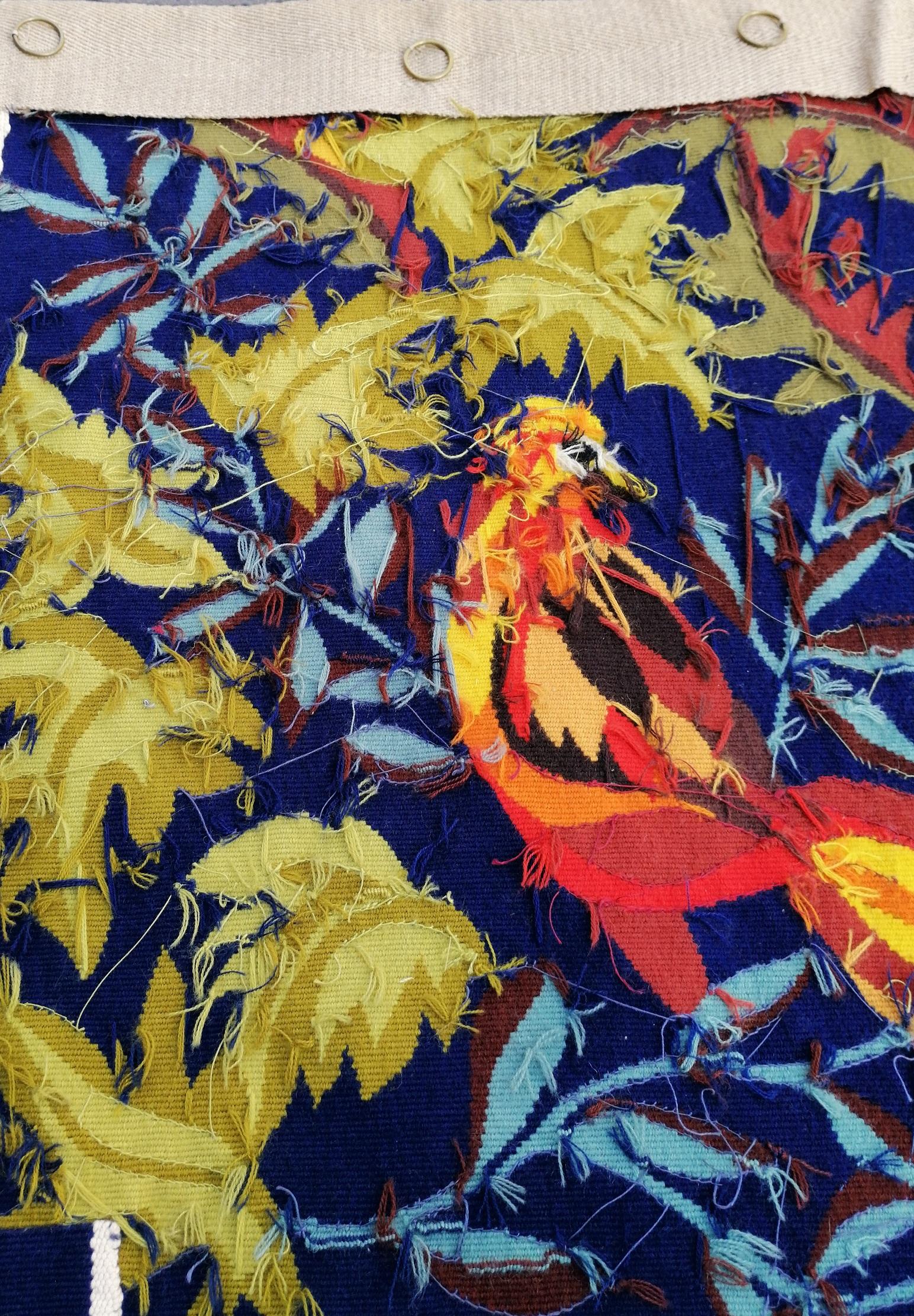 Wool 1072 -  Modern Tapestry Around 1980 'the Rooster', Handmade For Sale