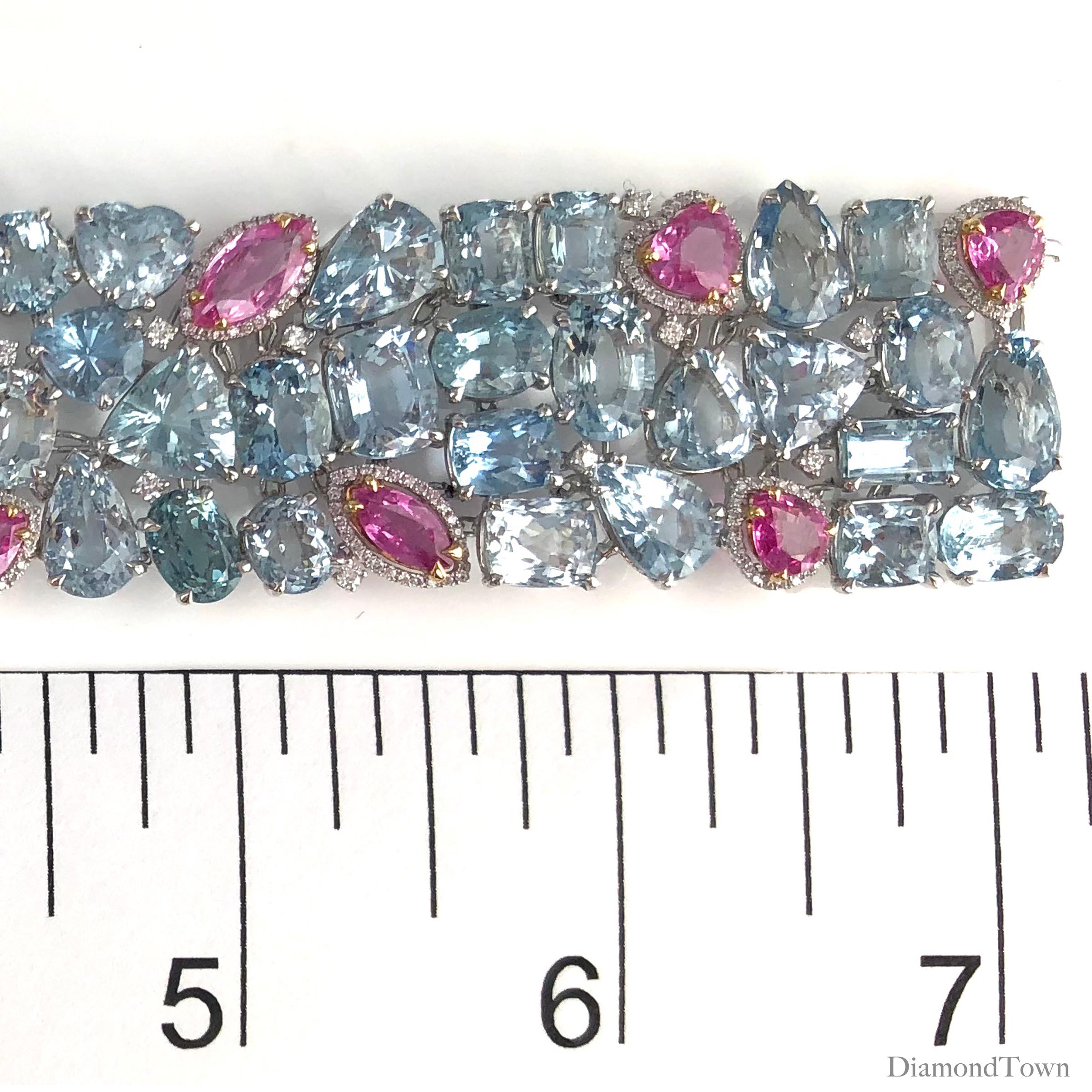 GIA Certified 107.22 Carat Aquamarine, Sapphire, and Diamond Bracelet In New Condition In New York, NY