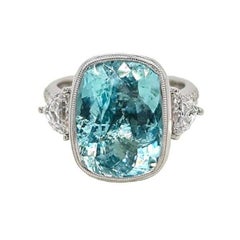 10.72ct Vivid Neon Blue Paraiba Tourmaline Ring 18K White Gold GIA Cert