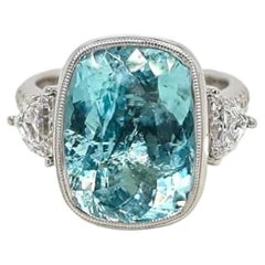 10.72ct Vivid Neon Blue Paraiba Tourmaline Ring 18K White Gold GIA Cert