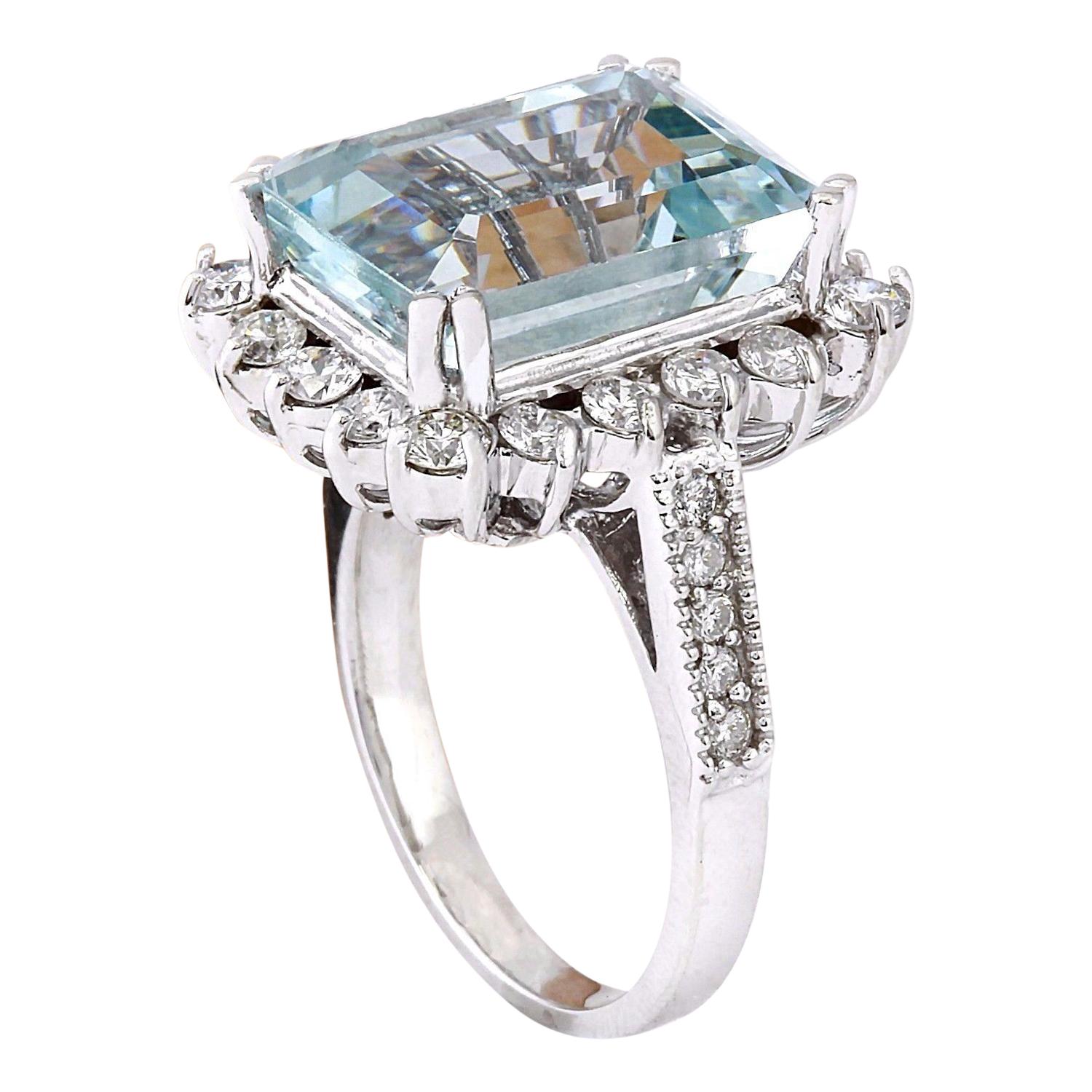 Modern Exquisite Natural Aquamarine Diamond Ring In 14 Karat Solid White Gold  For Sale