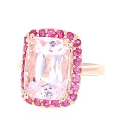 10.73 Carat Kunzite Pink Sapphire 14 Karat Rose Gold Bridal Ring