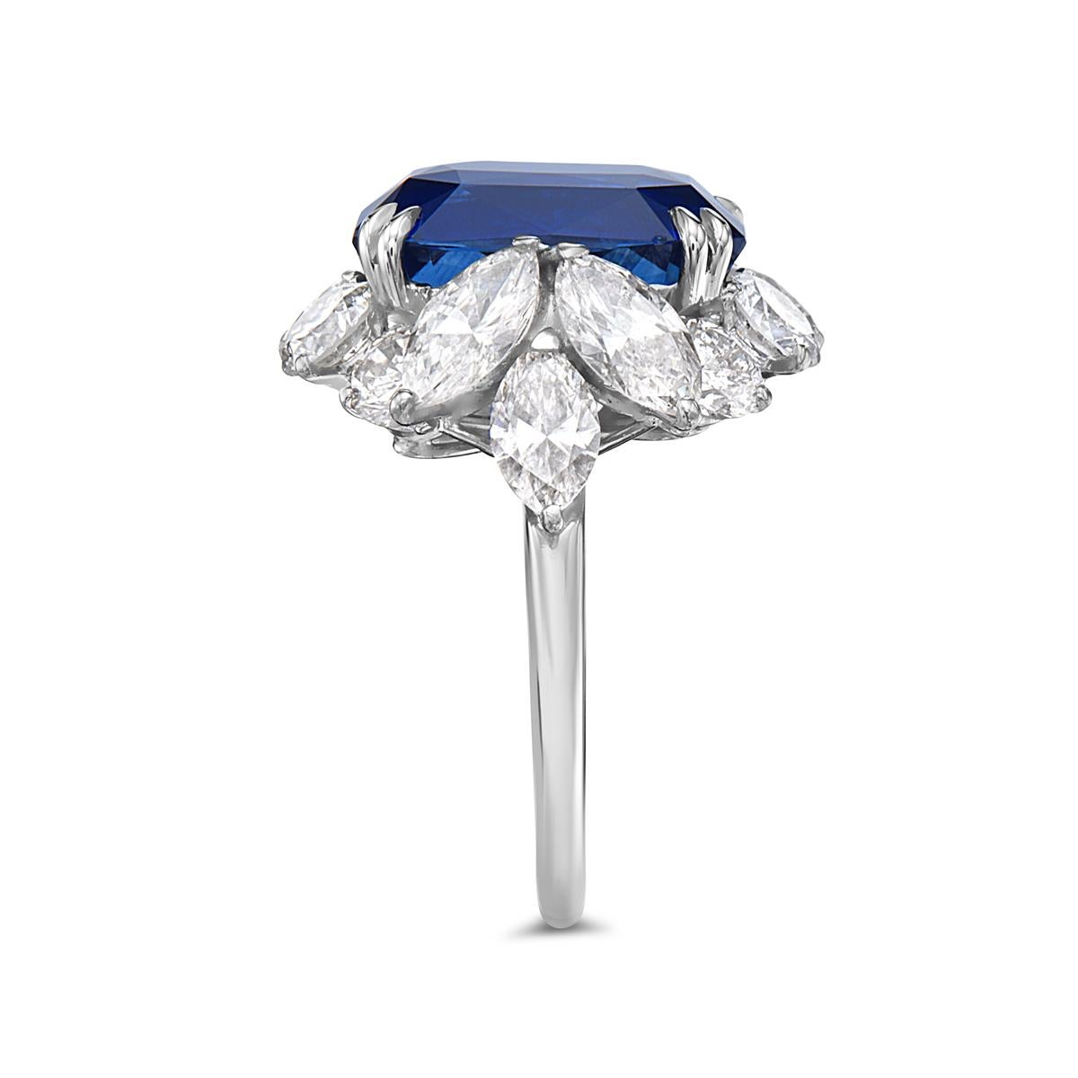 Radiant Cut 10.73 Carat Royal Blue Sapphire and Diamond Cocktail Ring