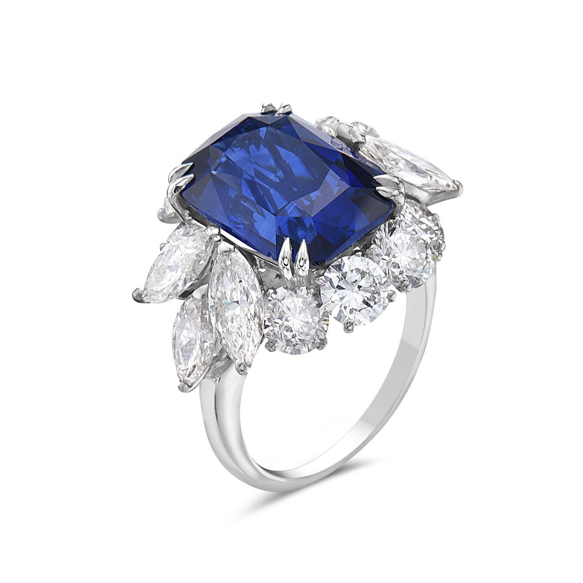 10.73 Carat Royal Blue Sapphire and Diamond Cocktail Ring In New Condition In New York, NY