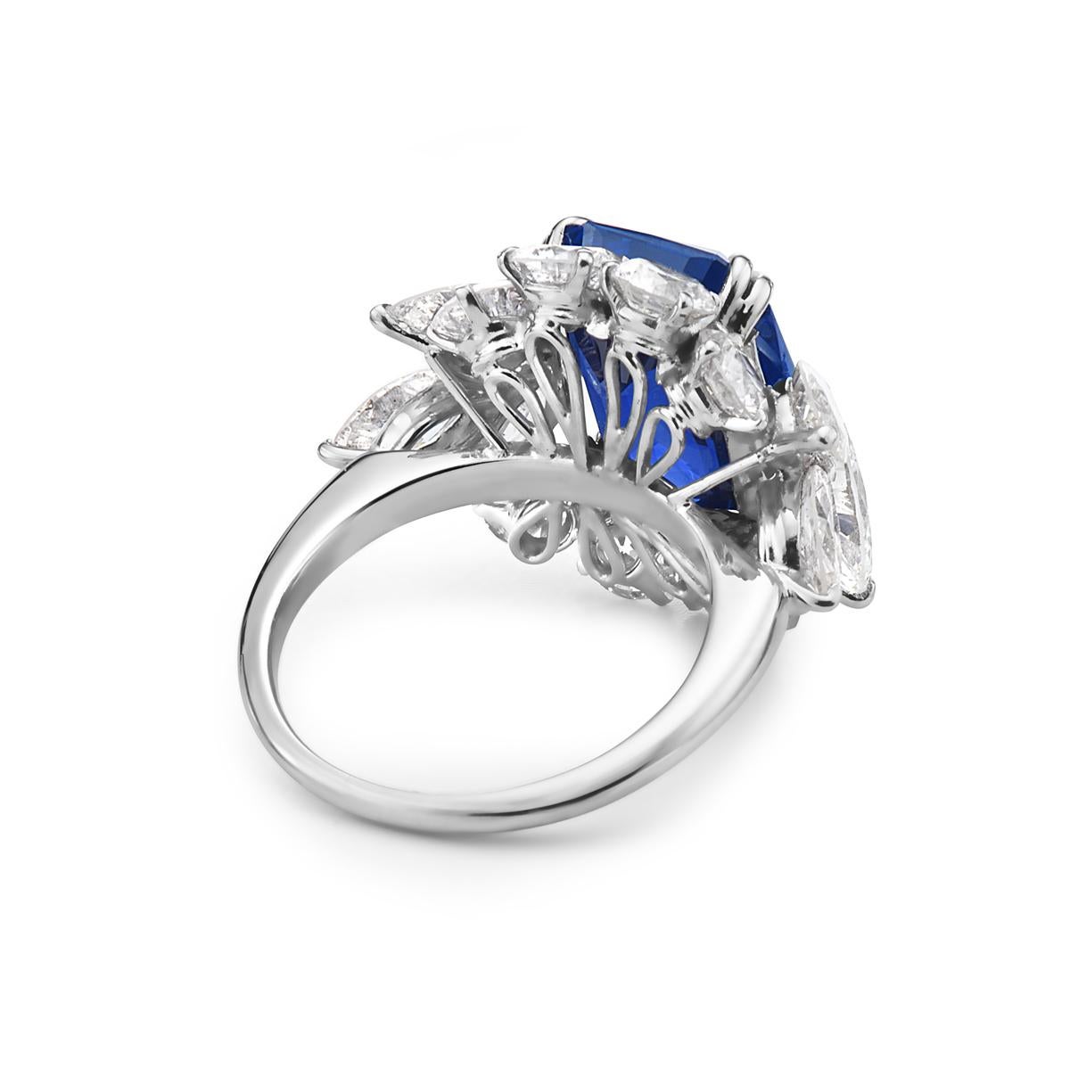 Women's 10.73 Carat Royal Blue Sapphire and Diamond Cocktail Ring