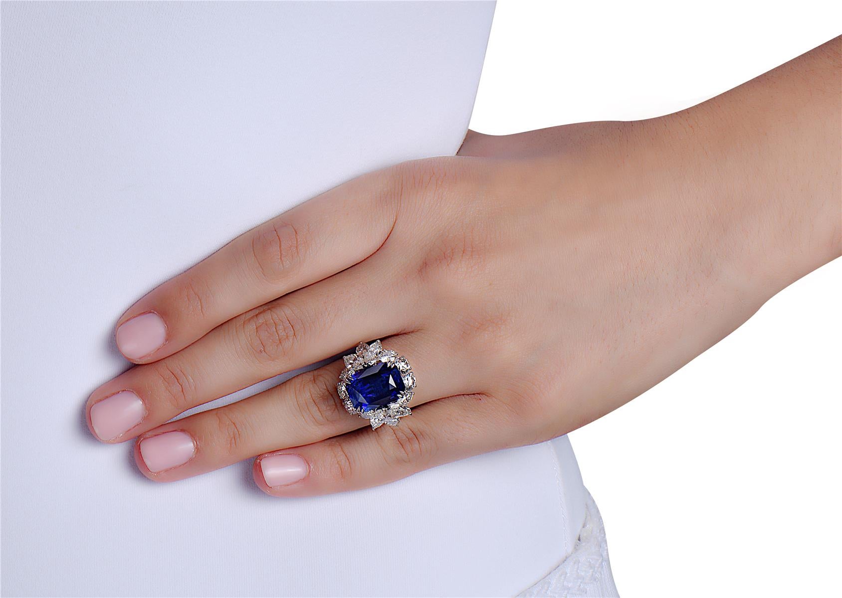 10.73 Carat Royal Blue Sapphire and Diamond Cocktail Ring 1
