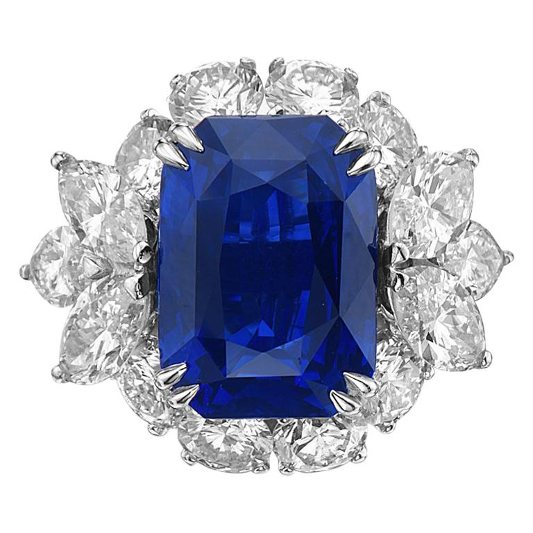 10.73 Carat Royal Blue Sapphire and Diamond Cocktail Ring