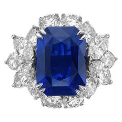 10.73 Carat Royal Blue Sapphire and Diamond Cocktail Ring