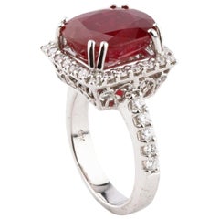 10.73 Carat Ruby and Halo Set Diamonds 18 Karat White Gold Ring