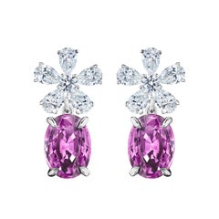 10.73ct Oval Cut Pink Sapphire & Diamond Flower Earrings in 18KT White Gold