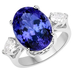 10.74 Carat Genuine Tanzanite and White Diamond 18 Karat White Gold Ring