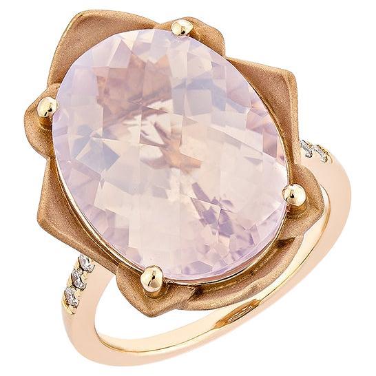 Bague fantaisie en or 18 carats et quartz lavande de 10,74 carats avec diamant blanc.   