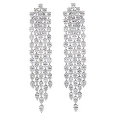 10.74 Carat Natural SI/H Diamond Long Dangle Drop Earrings 14 Karat White Gold
