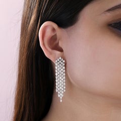 10.74 Ct Natural SI/H Diamond Long Dangle Drop Earrings 18K White Gold Jewelry