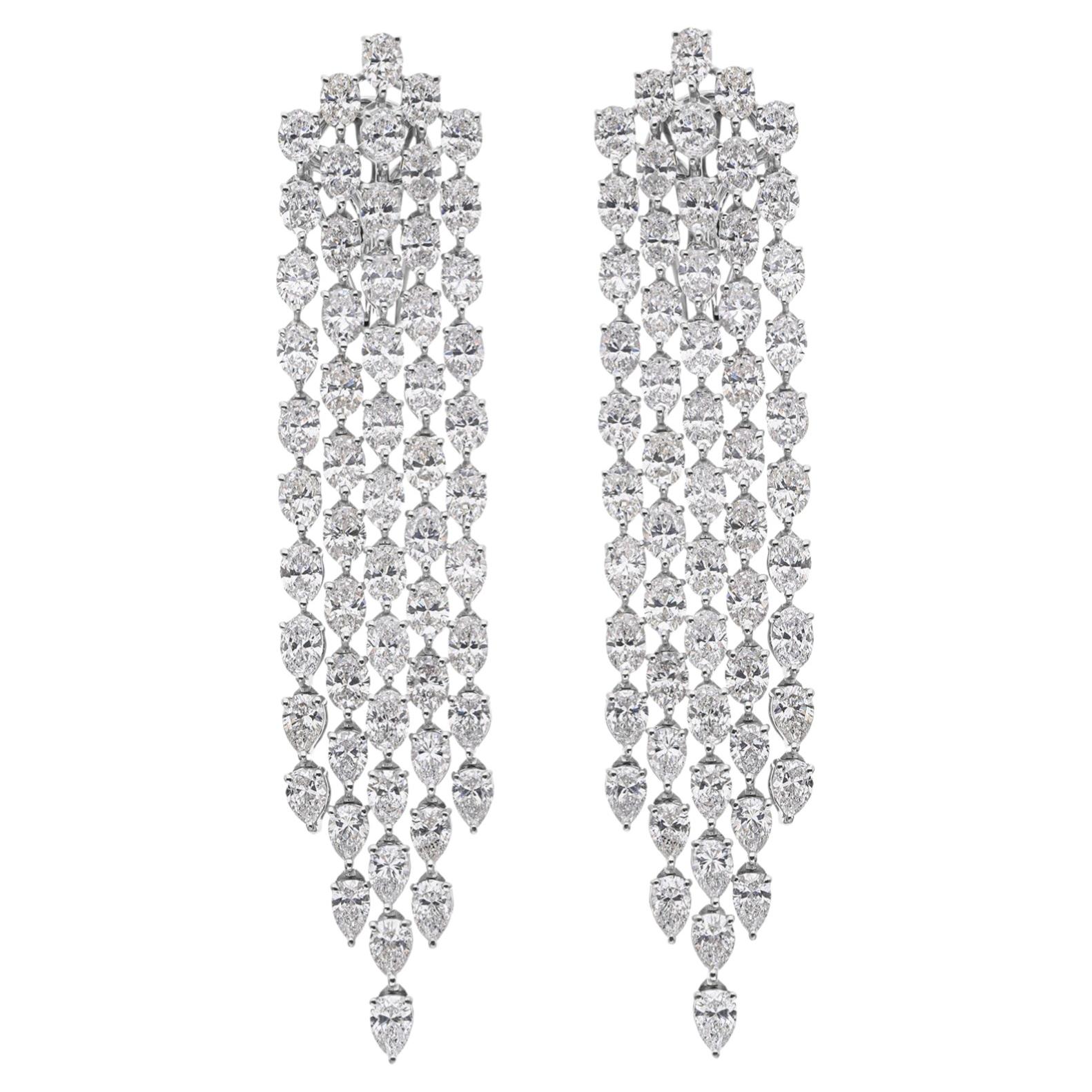 10.74 Ct Natural SI/H Diamond Long Dangle Drop Earrings 18K White Gold Jewelry