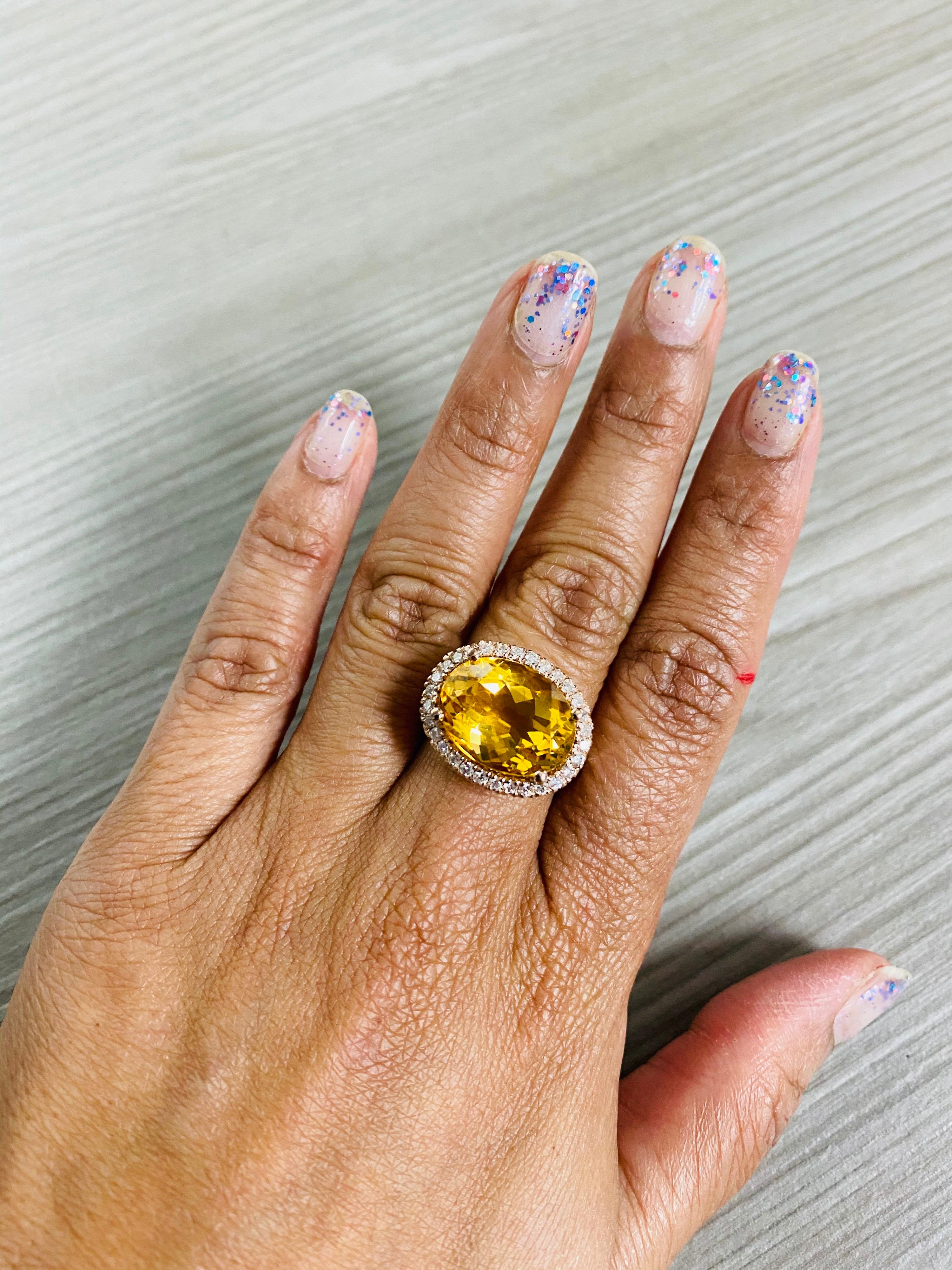 10.74 Carat Oval Cut Citrine Diamond Rose Gold Engagement Ring In New Condition For Sale In Los Angeles, CA