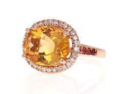 10.74 Carat Oval Cut Citrine Diamond Rose Gold Engagement Ring