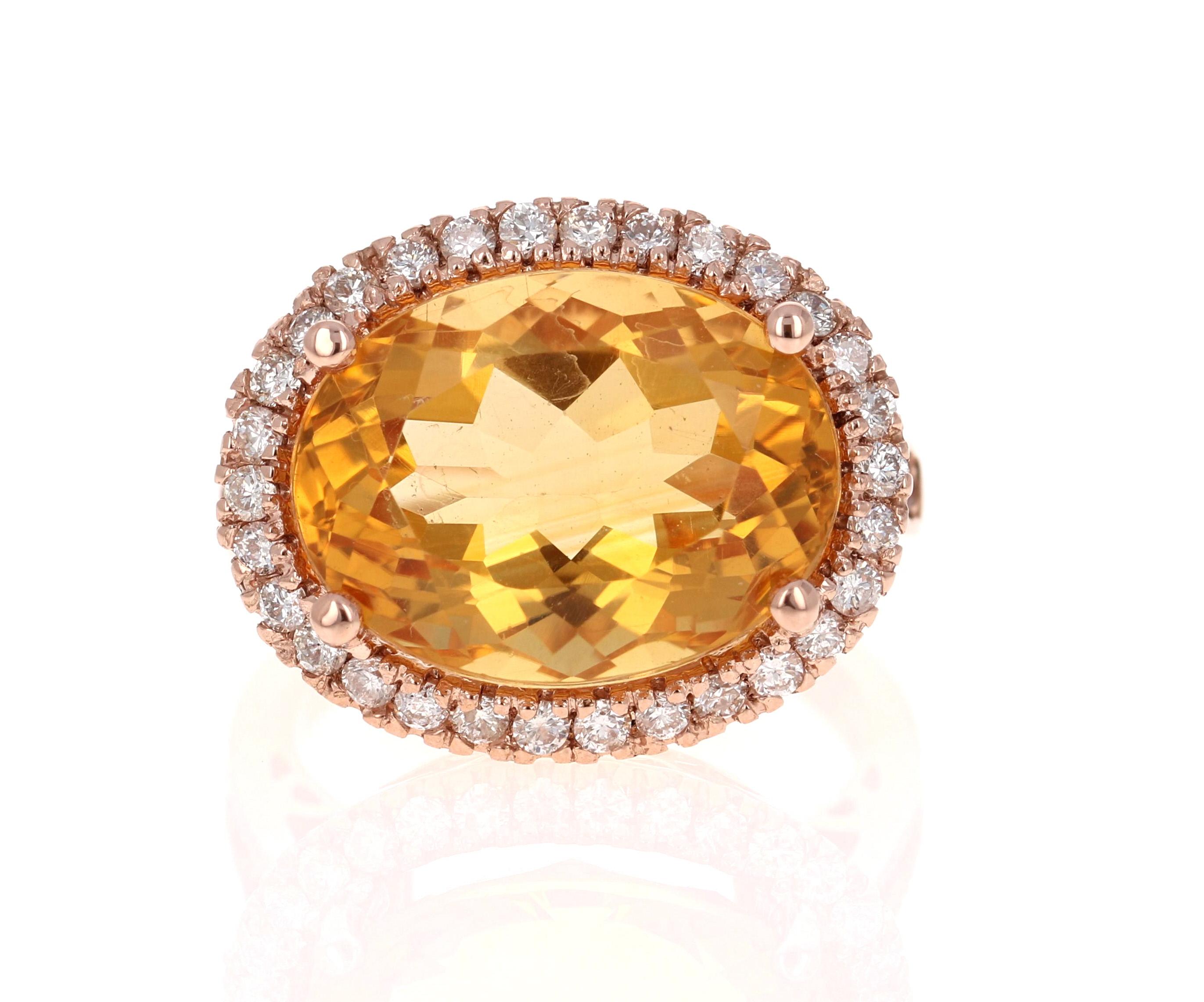 Verlobungsring mit 10,74 Karat Citrin im Ovalschliff und Diamant in Roségold (Zeitgenössisch) im Angebot