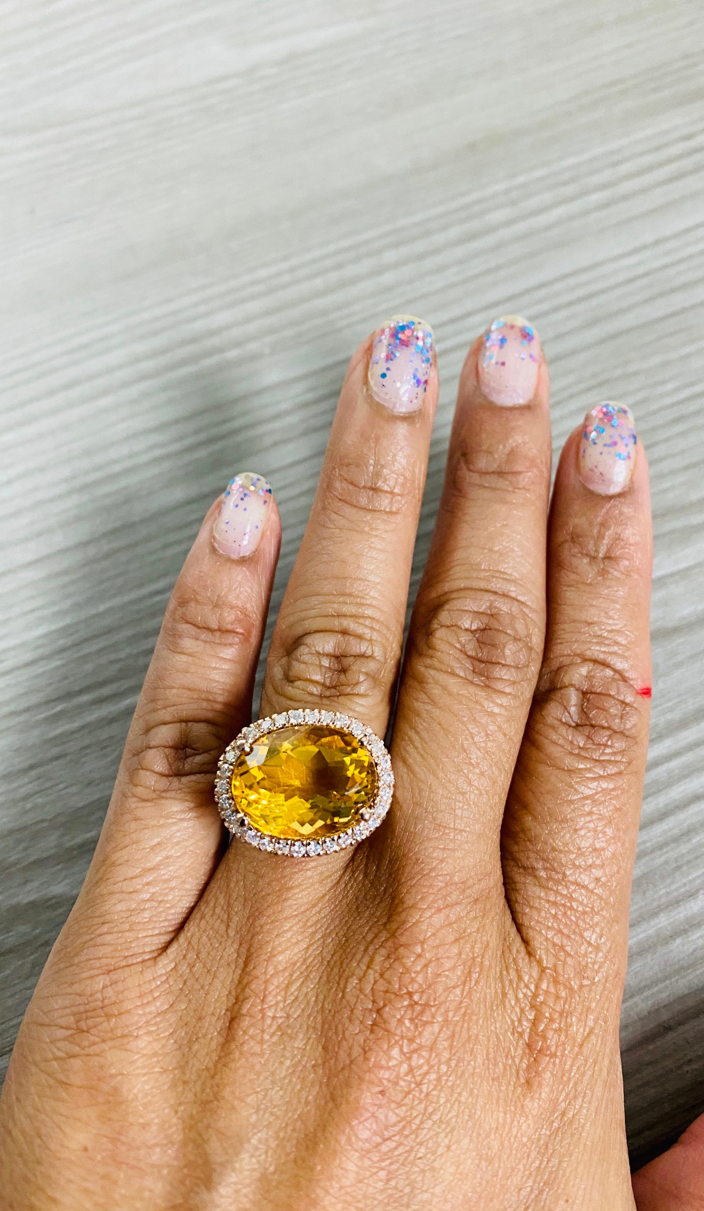 Verlobungsring mit 10,74 Karat Citrin im Ovalschliff und Diamant in Roségold Damen im Angebot