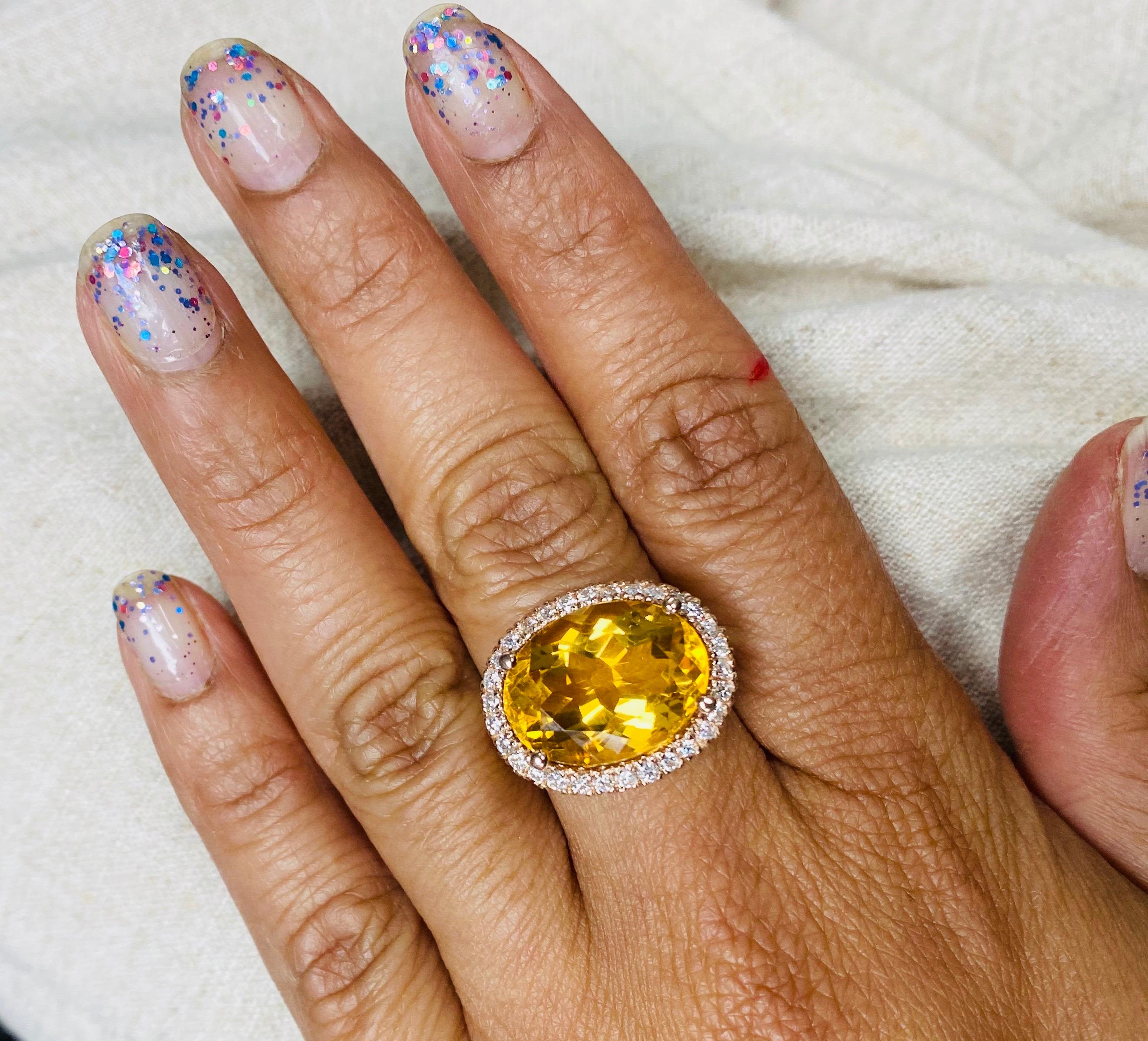 Verlobungsring mit 10,74 Karat Citrin im Ovalschliff und Diamant in Roségold im Angebot 4